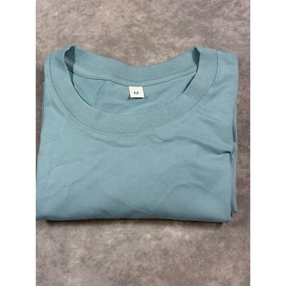 Blank Plain Crew Neck T-Shirt Mens Medium Blue Green Teal 100%‎ Cotton Short